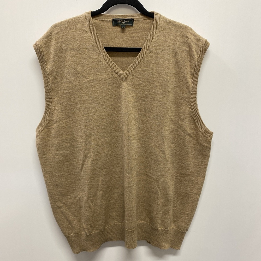 Bobby Jones Men's XL Tan 100% Merino Wool V Neck Golf Sweater Vest made in Italy